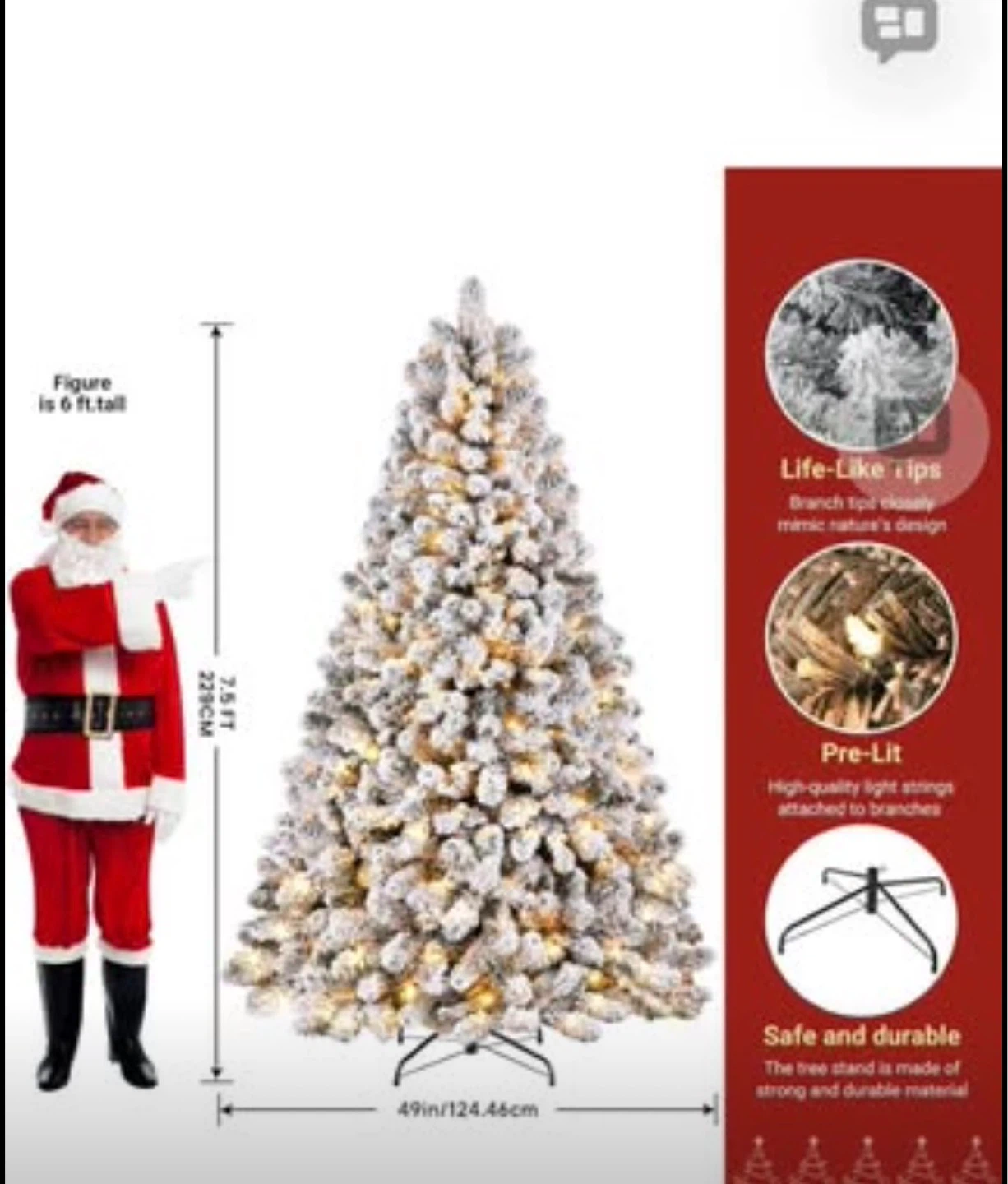 7.5 ft Pre-Lit Flocked Christmas Tree - photo 3
