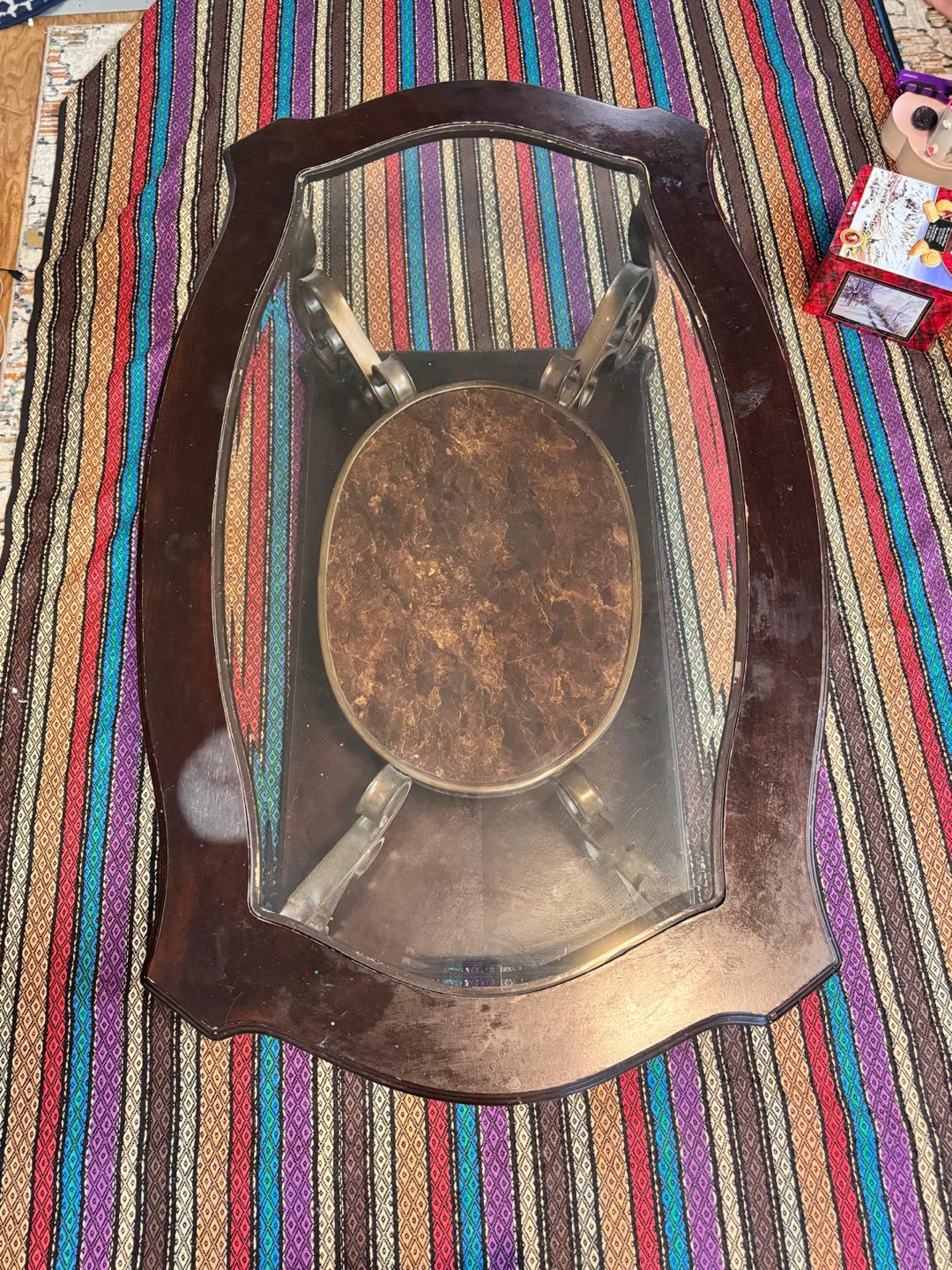 Dark Wood and Glass Coffee Table