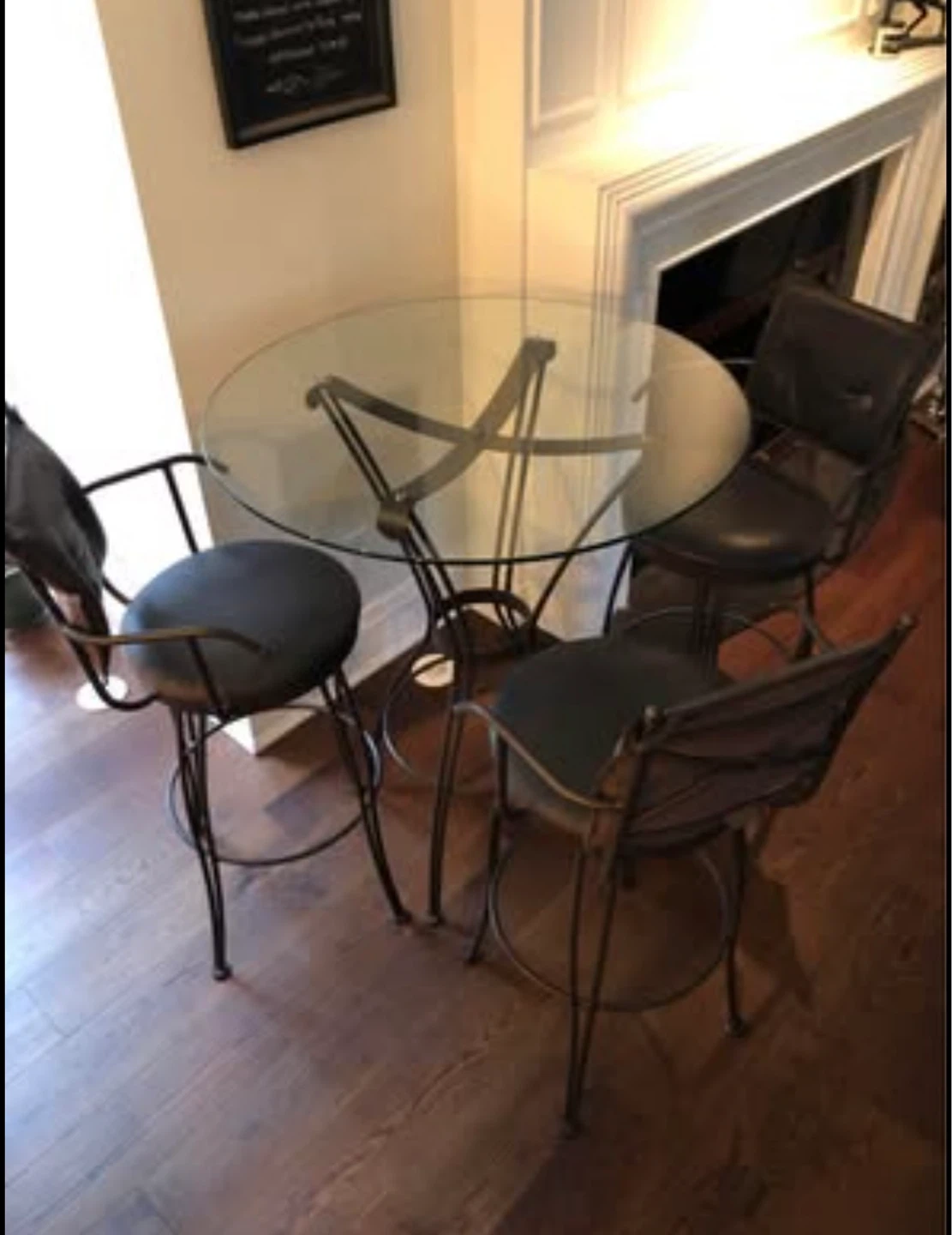 Glass Top Bar Table Set with 3 Swivel Stools
