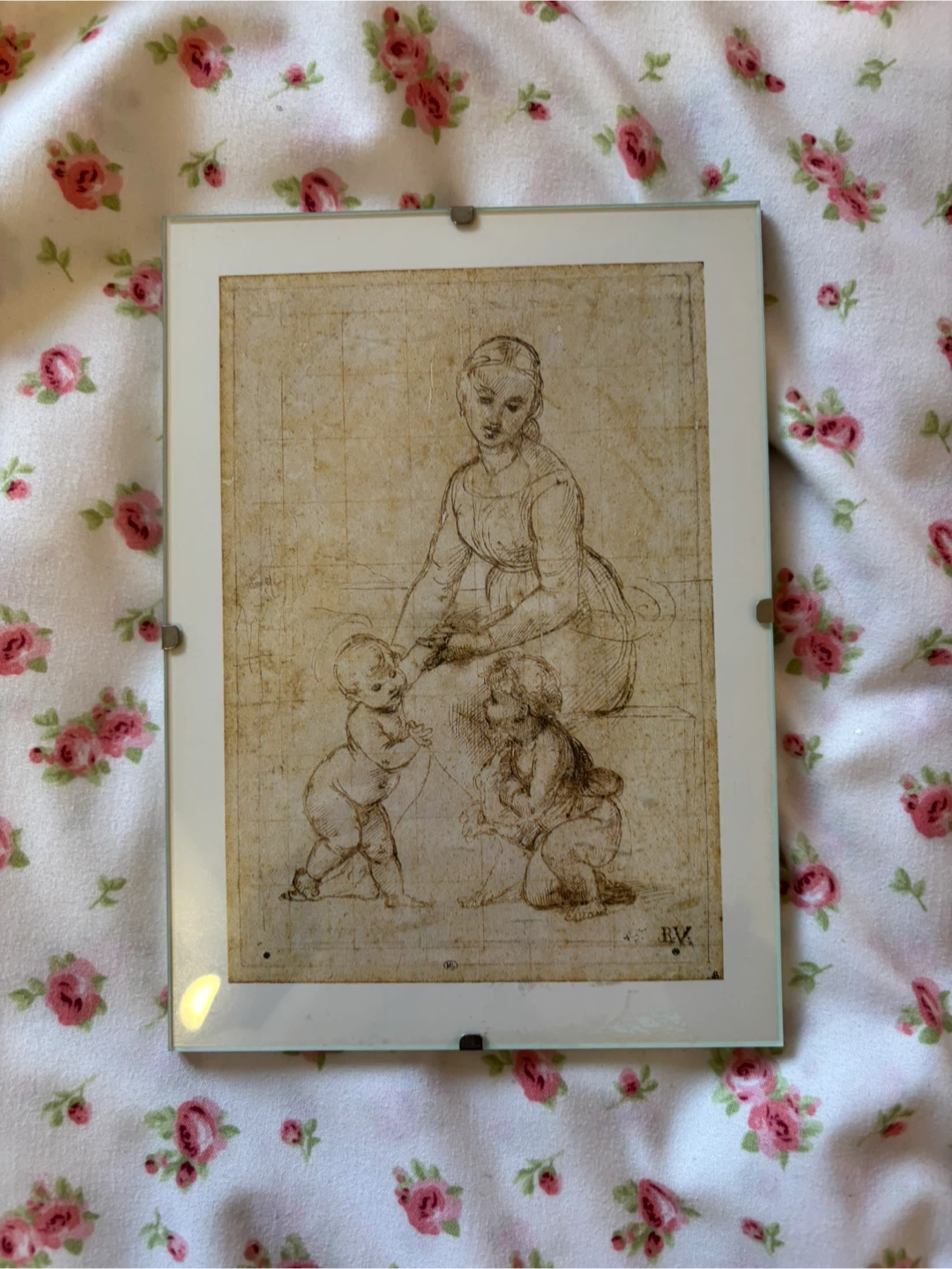 Framed Drawing of Mother and Children