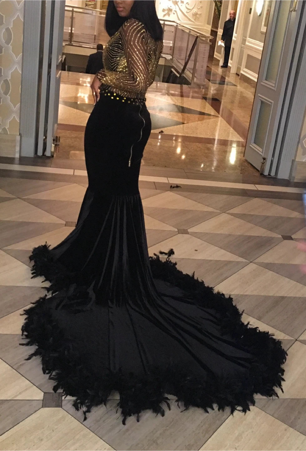 Black Velvet and Gold Sequin Prom Gown - photo 2