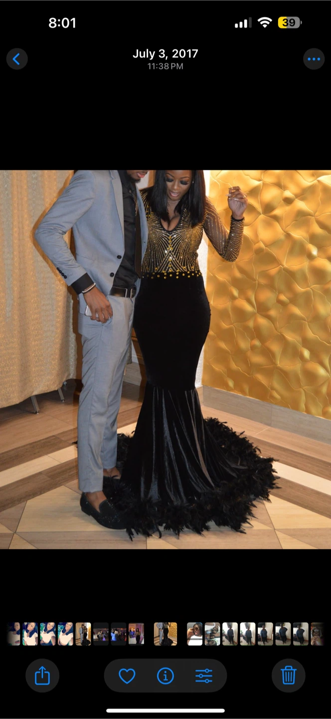 Black Velvet and Gold Sequin Prom Gown - photo 4
