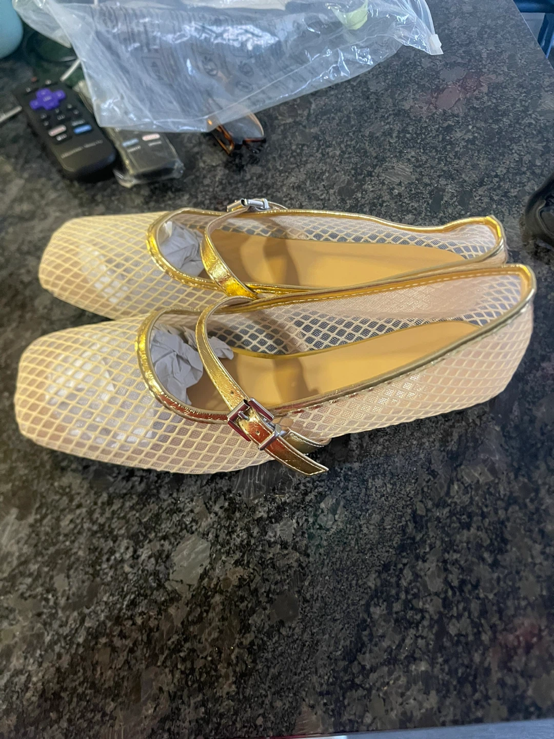 Gold Mesh Ballet Flats with Buckle Strap - Size 41 - photo 2
