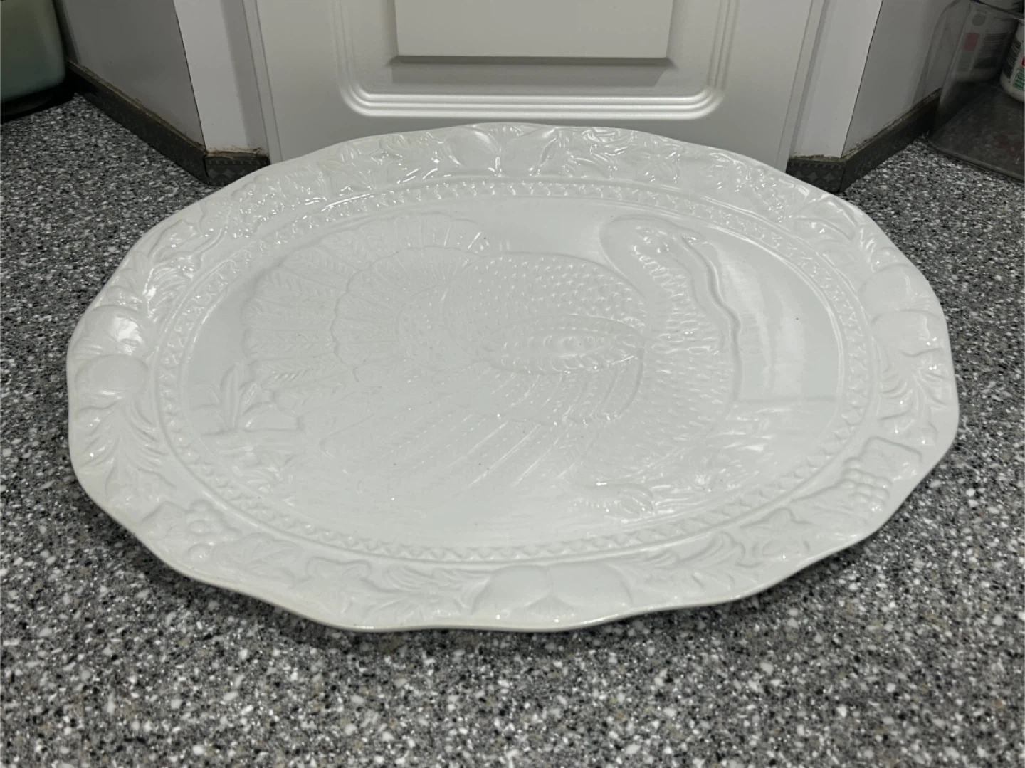 Large White Embossed Turkey Serving Platter 🥕– Holiday