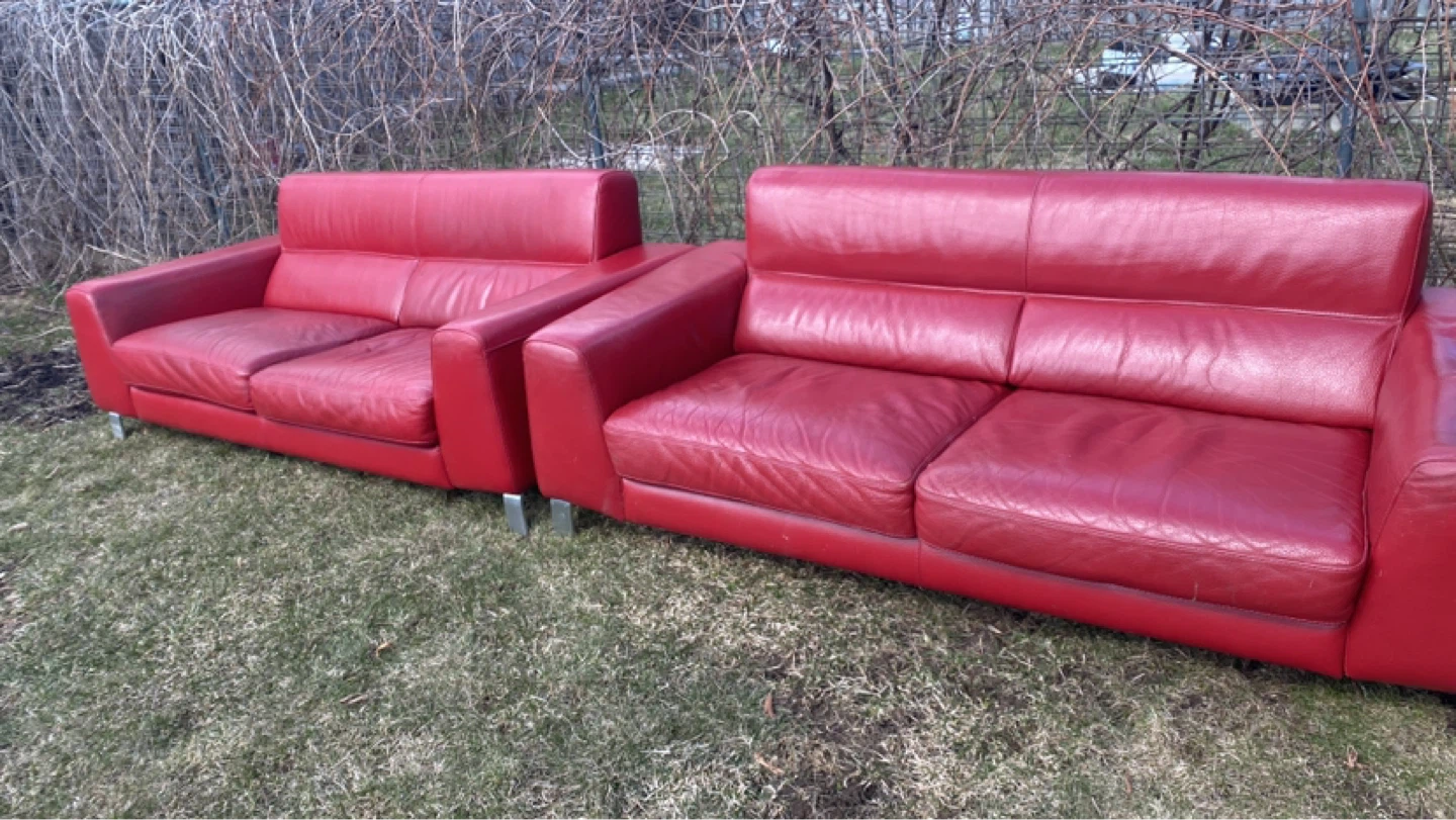 Red Leather Sofa Set