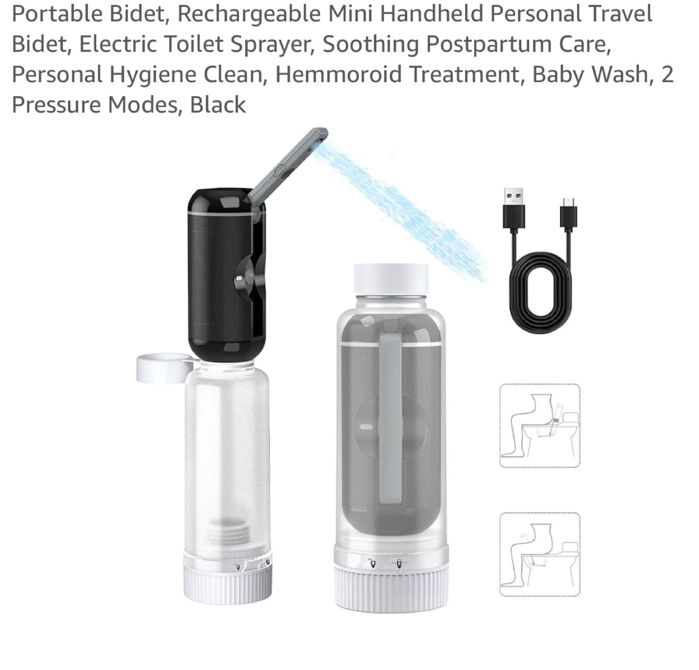 Portable Bidet Rechargeable Mini Handheld Travel Bidet Black