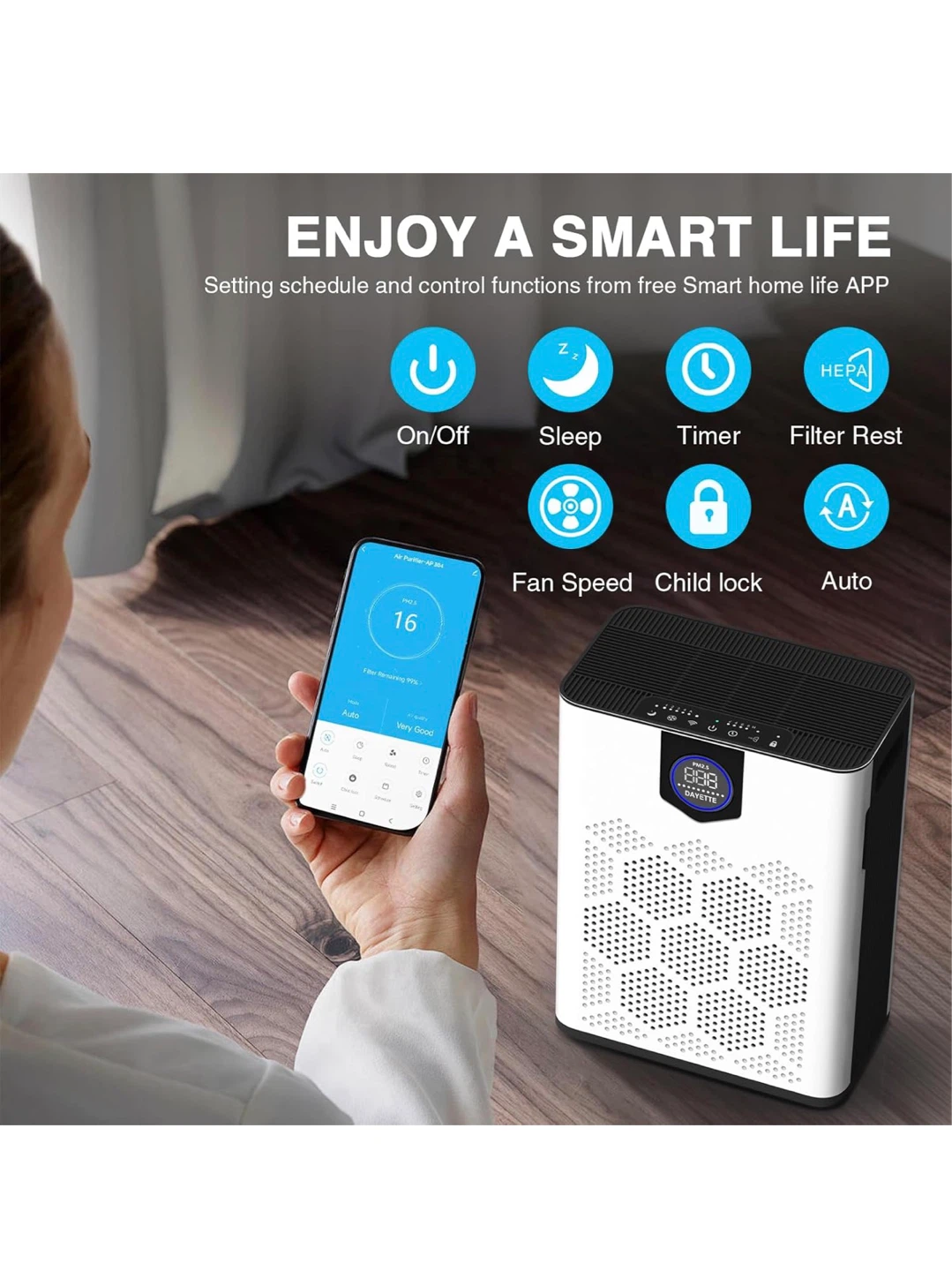 DAYETTE Air Purifier with Real-Time PM2.5 Monitoring - photo 2
