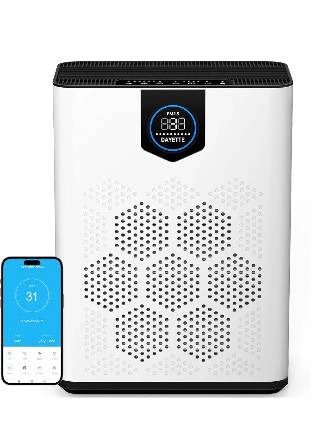 DAYETTE Air Purifier with Real-Time PM2.5 Monitoring