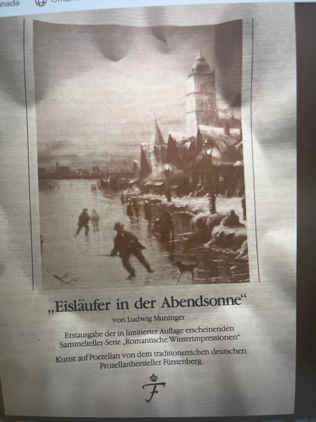 Fürstenberg "Eisläufer in der Abendsonne" Collector Plate - photo 4