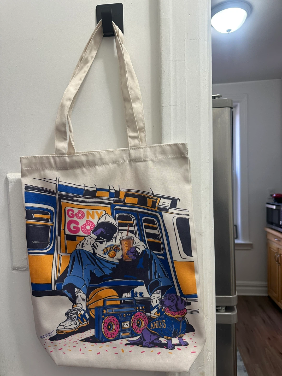 Canvas Tote Bag with Dunkin' & Knicks Graphic