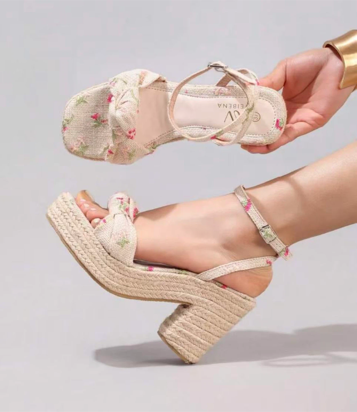 Floral Espadrille Platform Wedge Sandals