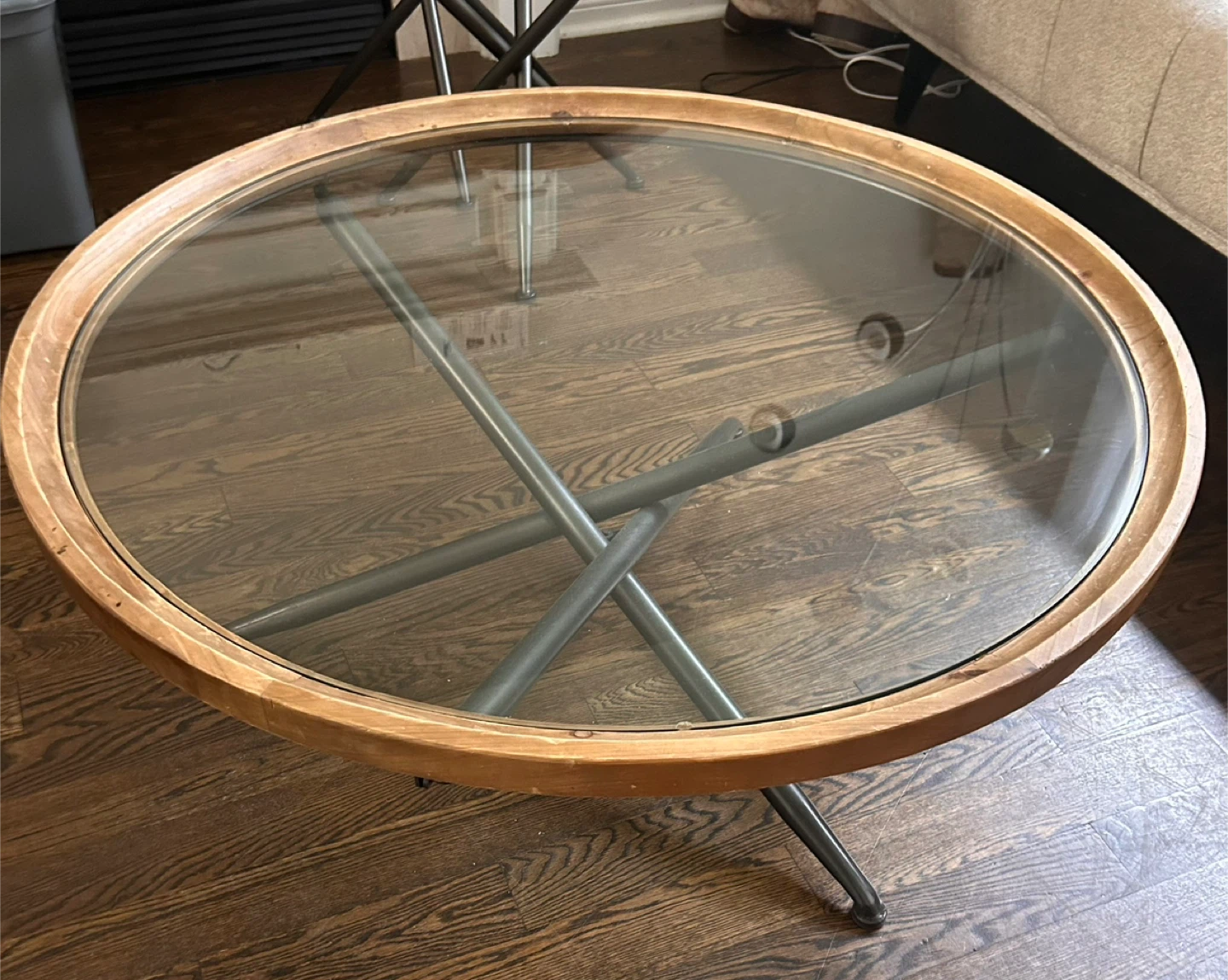 Round Glass and Wood Nesting Side Tables - photo 2