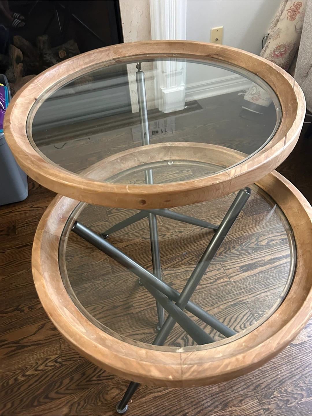 Round Glass and Wood Nesting Side Tables - photo 3