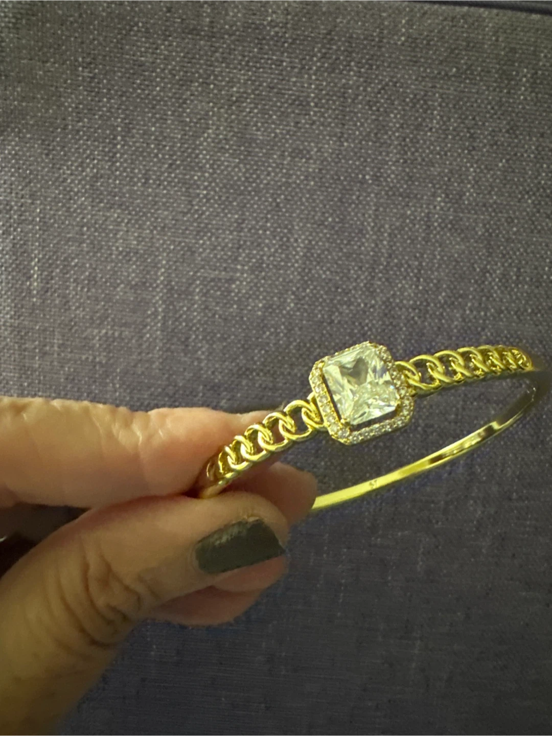14kGold laminated Bangle Bracelet with Clear Stone - photo 2