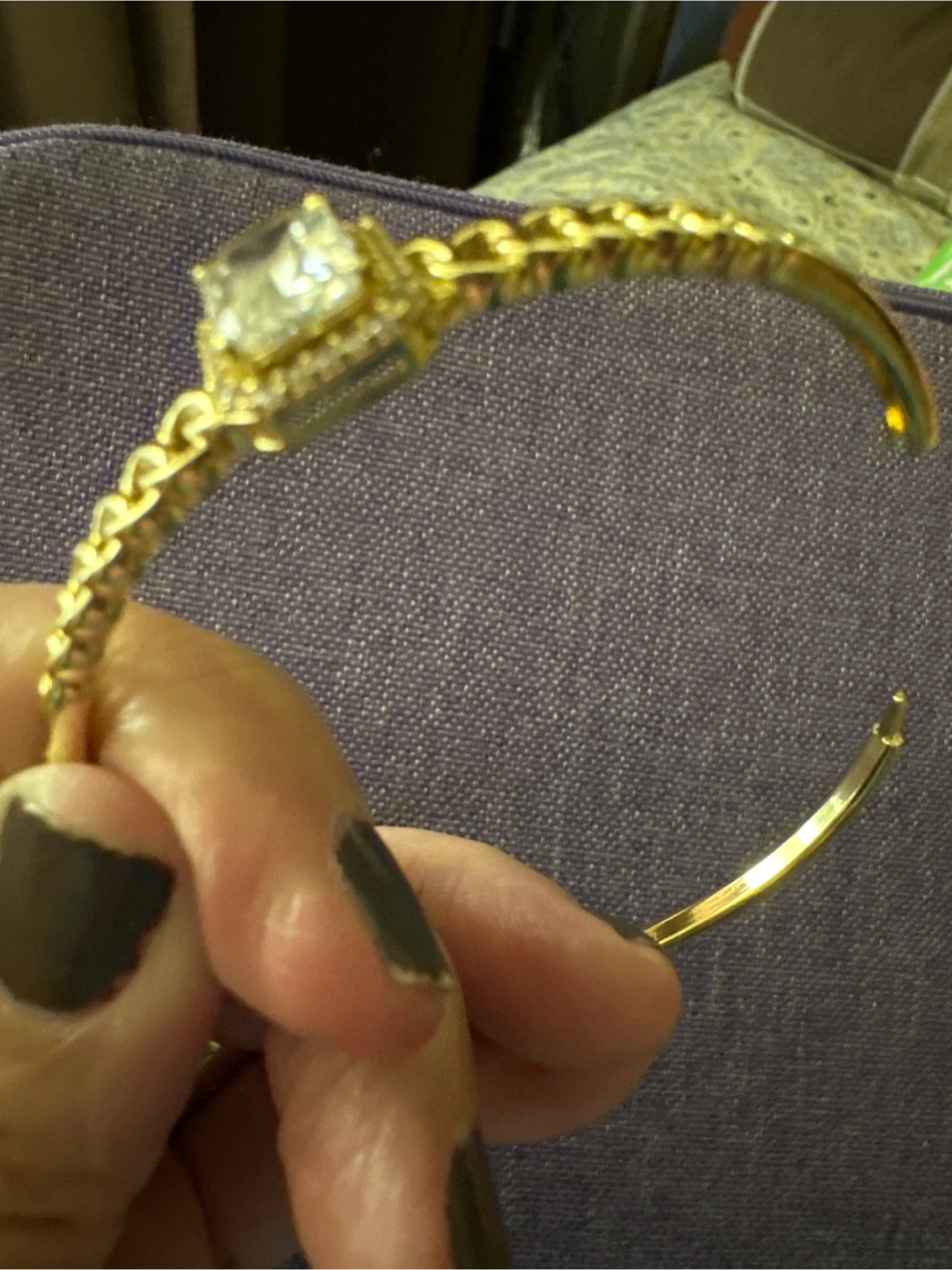 14kGold laminated Bangle Bracelet with Clear Stone - photo 3
