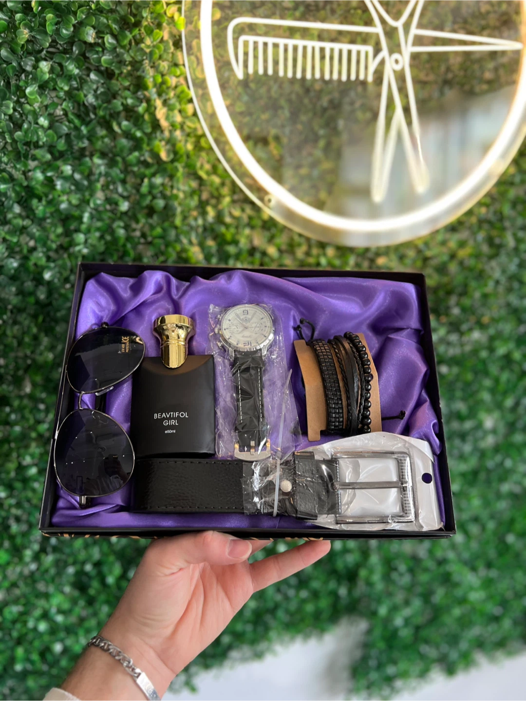 Men's Accessory Gift Set with Watch, Sunglasses, Belt, Bracelet,