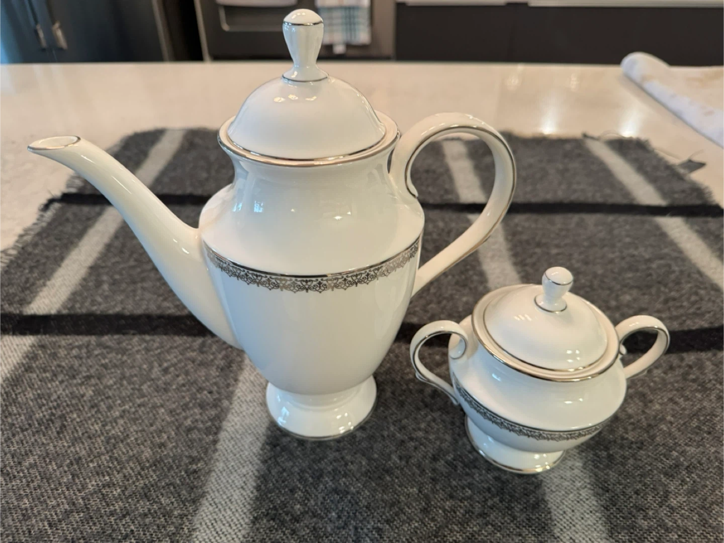 Lenox Bone China Lace Couture Tea/Coffee Pot and Sugar Bowl Set