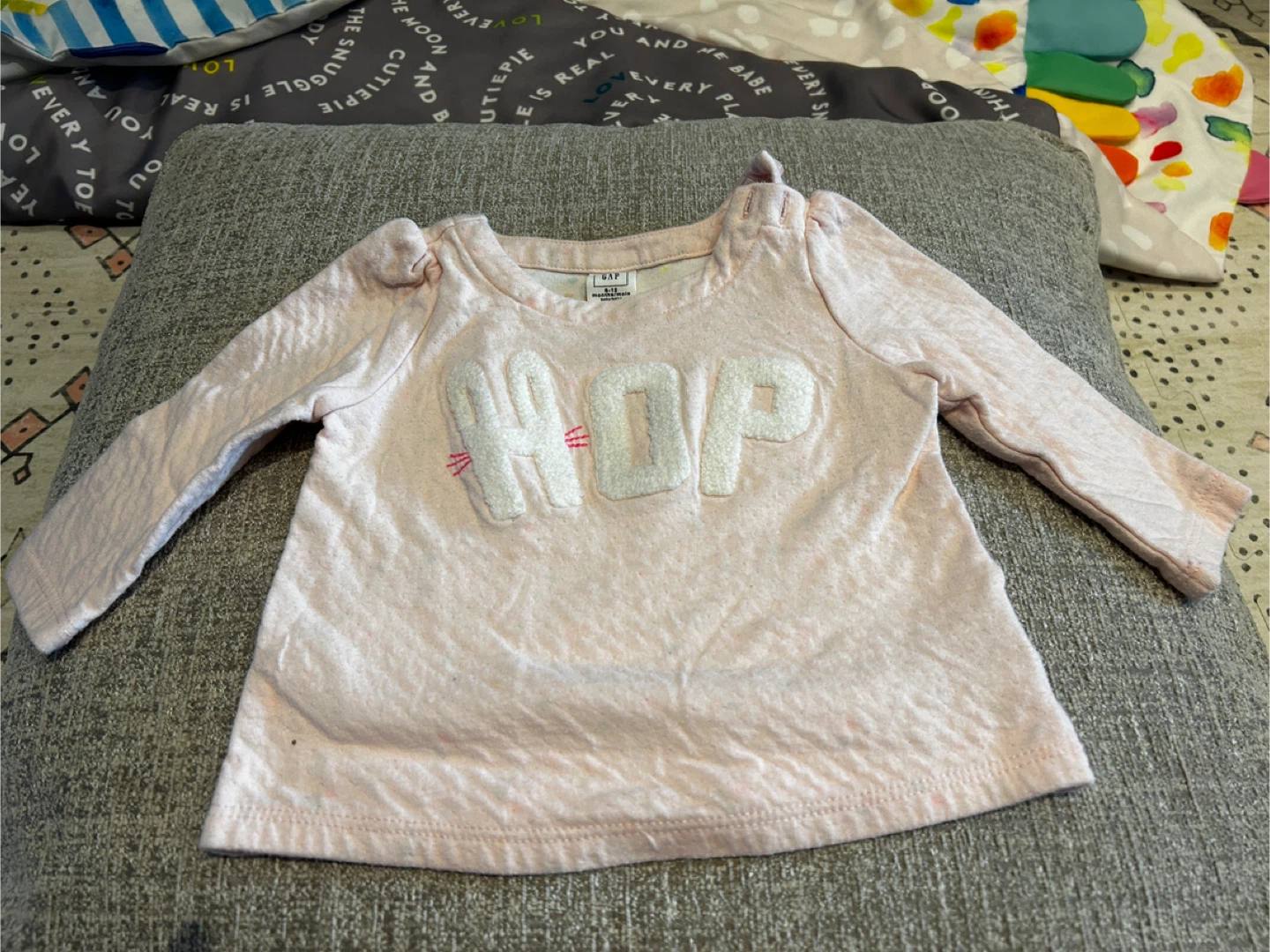 Easter - GAP Baby Pink "HOP" Long Sleeve Shirt Size 6-12 Months