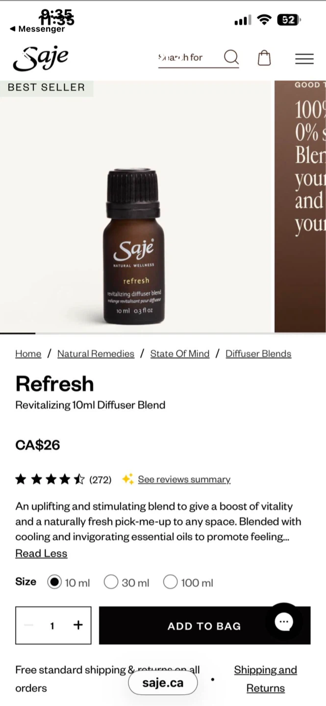 Saje Refresh Revitalizing 10ml Diffuser Blend - photo 3