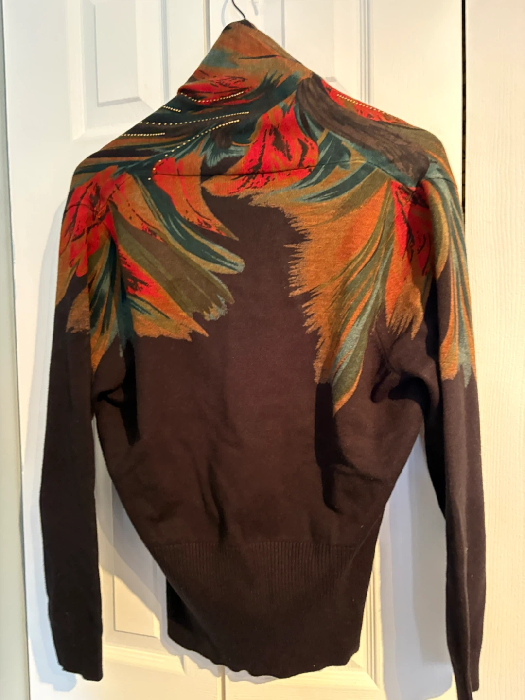 Women's Brown Long Sleeve Wrap Sweater with Embellished Neckline - photo 2