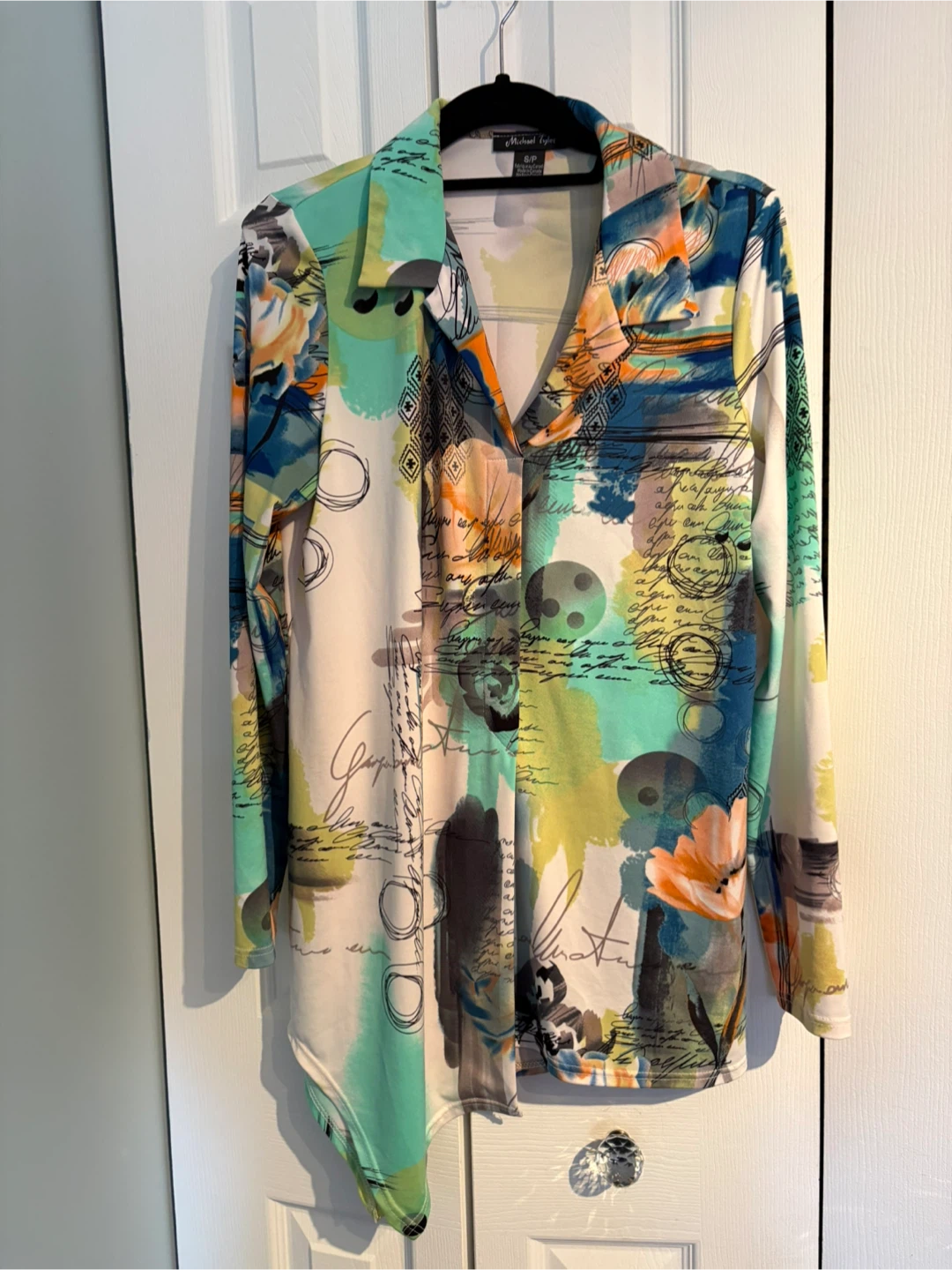 Michael Simon Abstract Print Asymmetrical Hem Top Size P/S