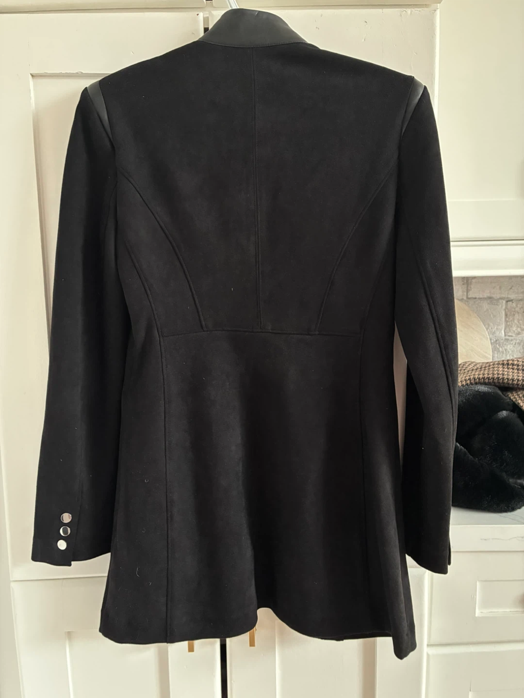 Black Faux Suede Jacket with Faux Leather Trim - photo 2