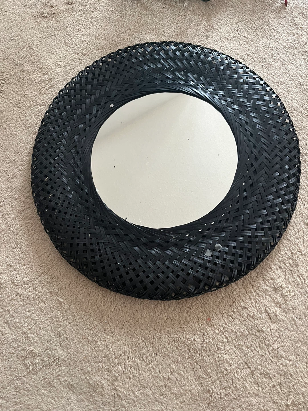 Black Woven Round Mirror