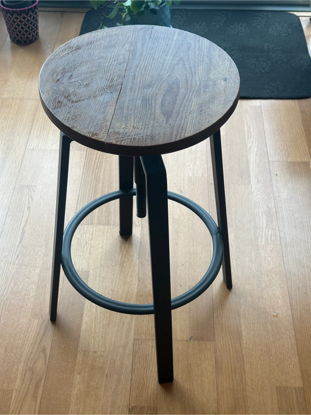 Swivel Bar Stool with Wooden Seat - photo 2