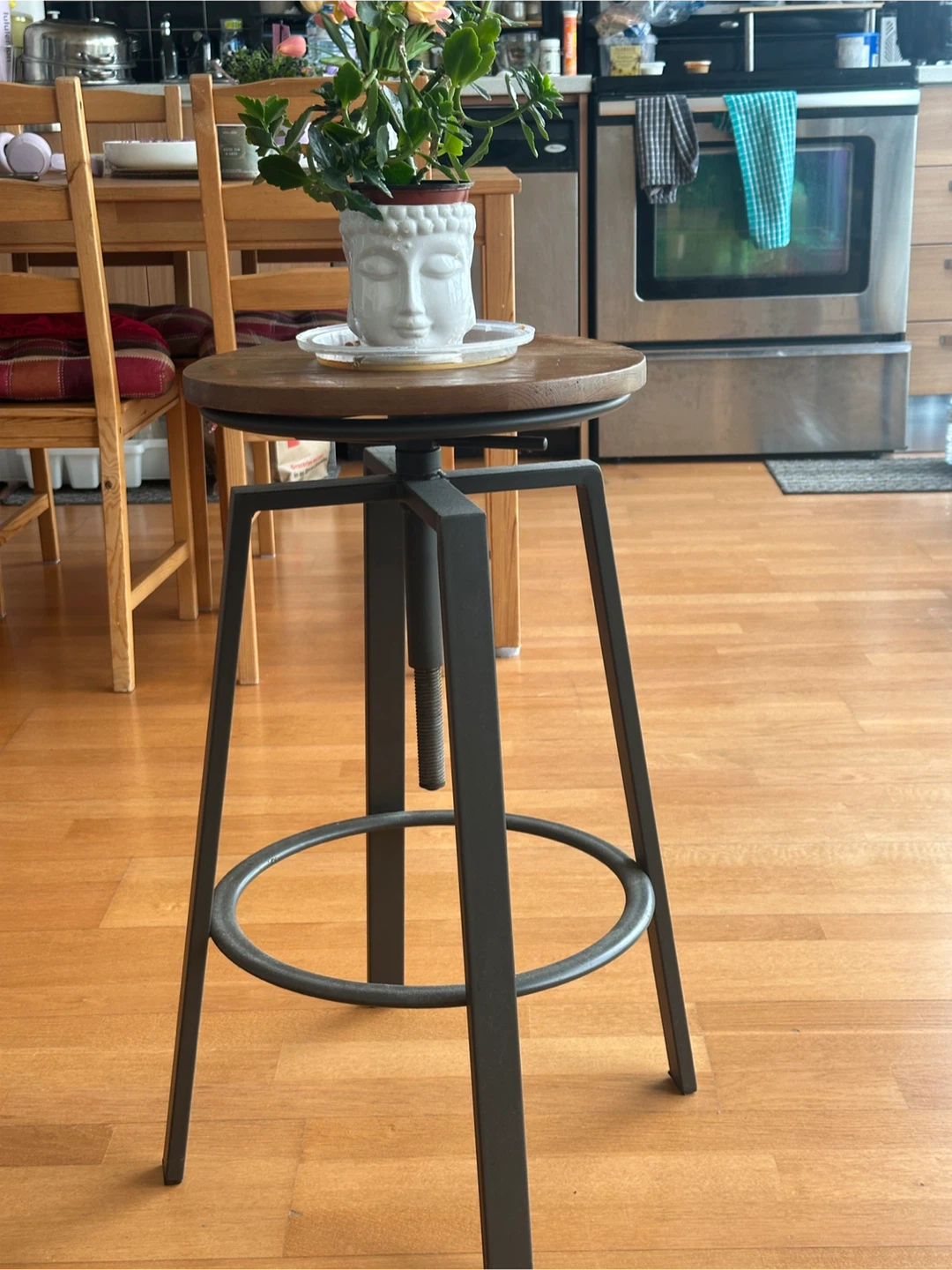 Swivel Bar Stool with Wooden Seat - photo 4