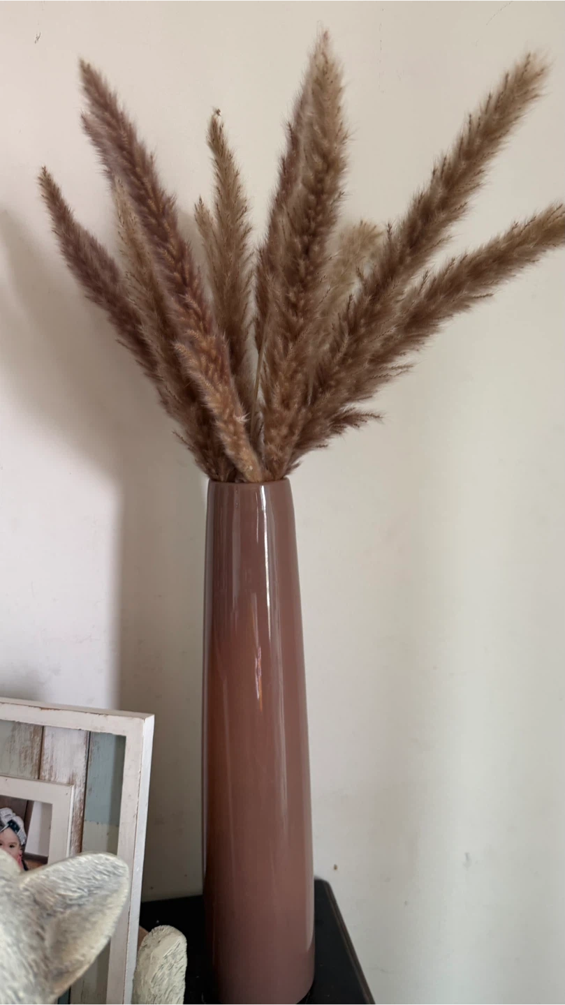 Brown Ceramic Tall Vase with Dried Pampas Grass - photo 4