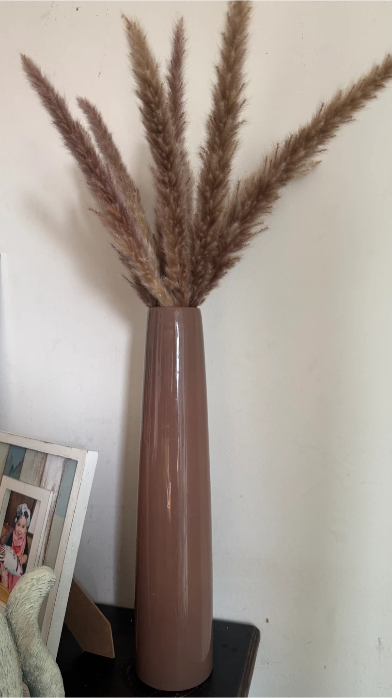 Brown Ceramic Tall Vase with Dried Pampas Grass - photo 5