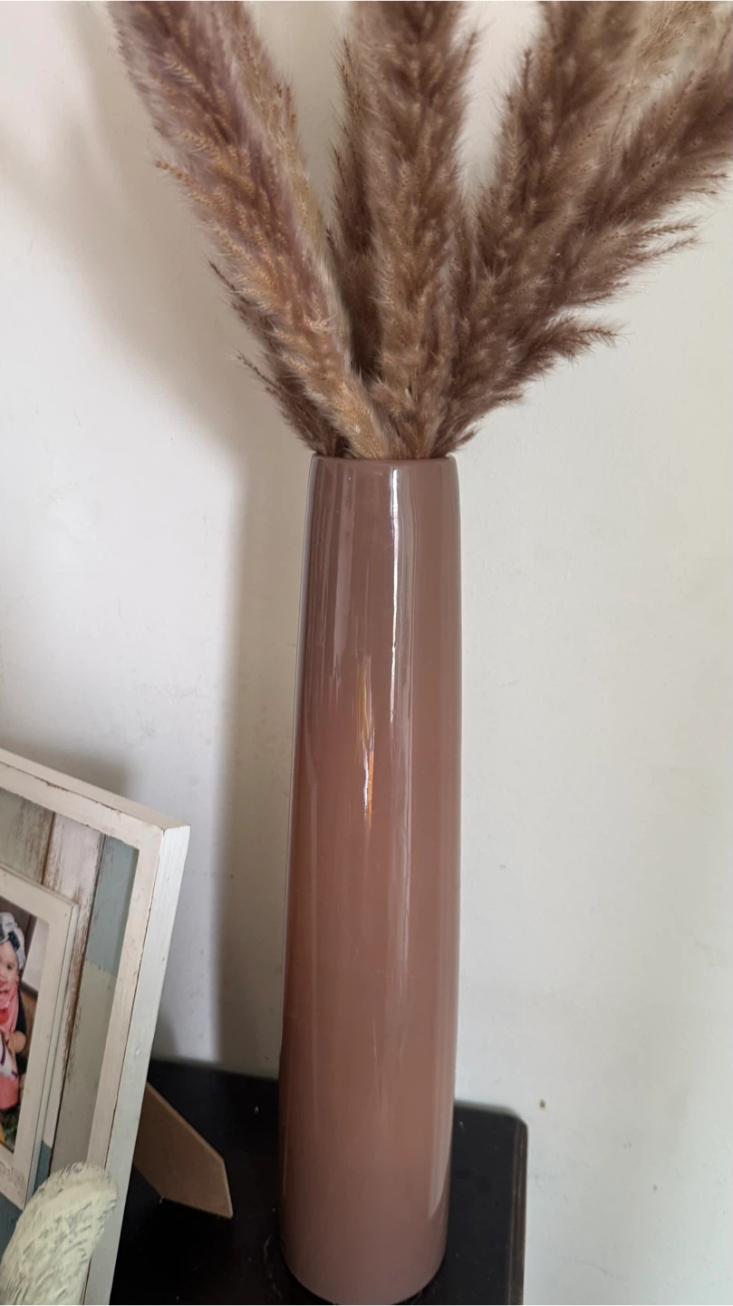 Brown Ceramic Tall Vase with Dried Pampas Grass - photo 3