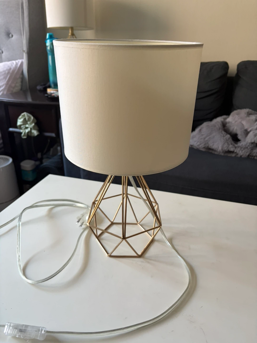 Gold Geometric Table Lamp with Cream Shade