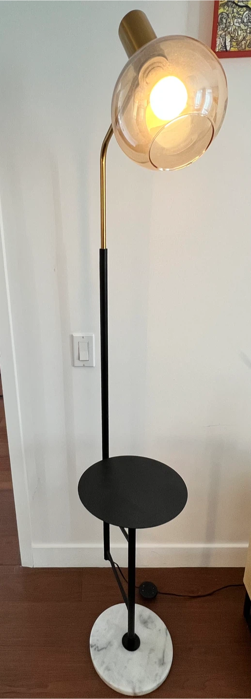 Floor Lamp with Side Table and Marble Base