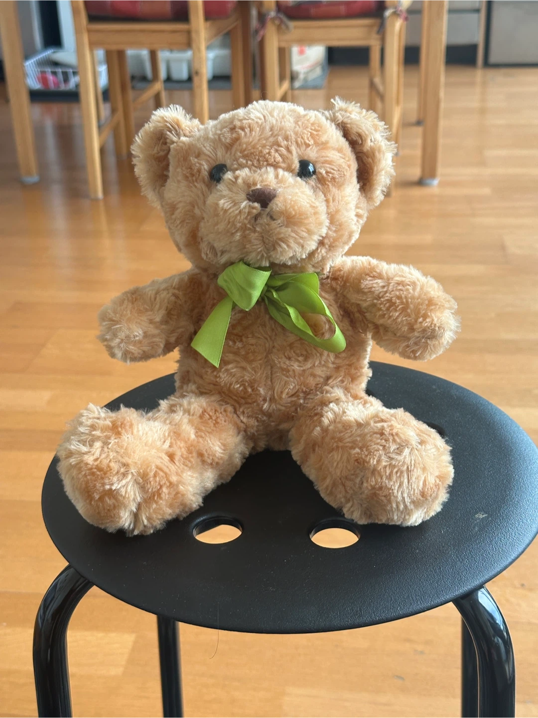 Plush Teddy Bear with Green Bow