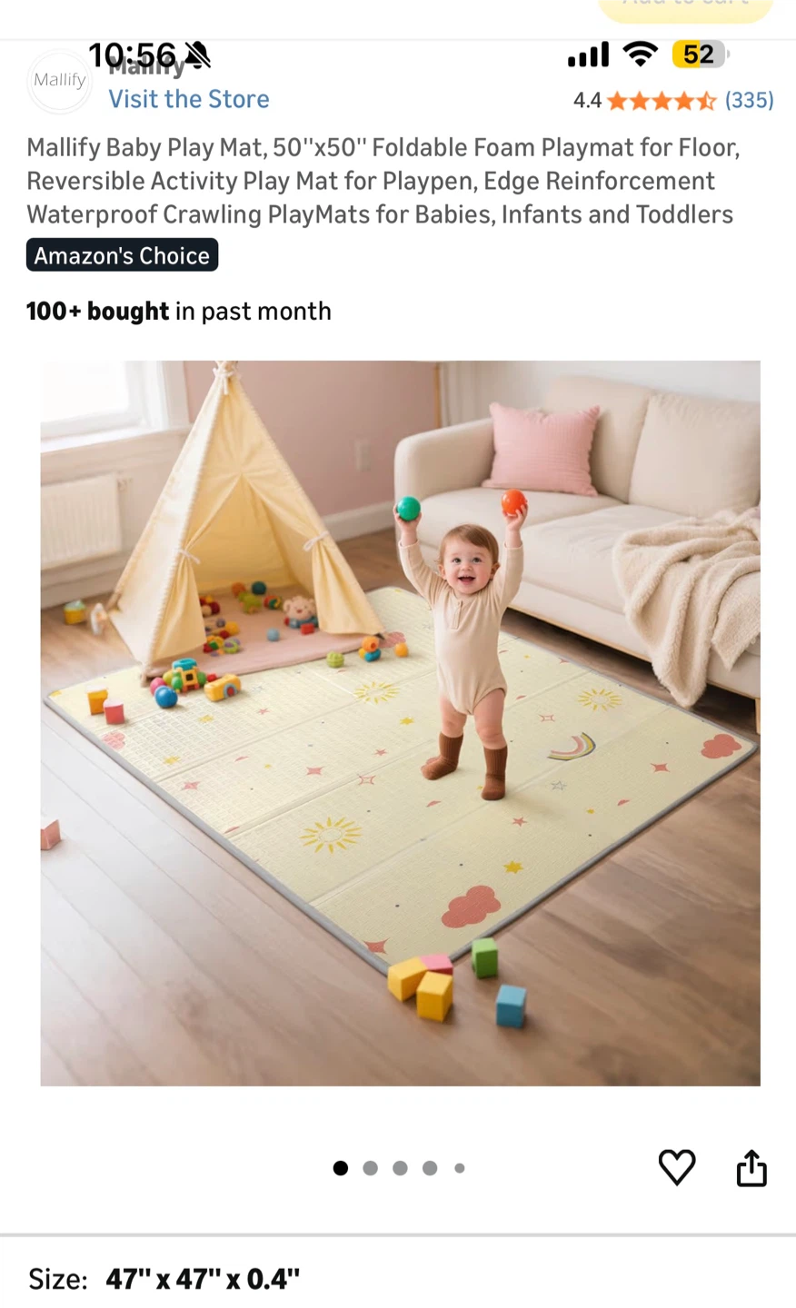 🥕 Mallify Baby Play Mat 47"x47"x0.4" Foldable Foam Crawling Mat