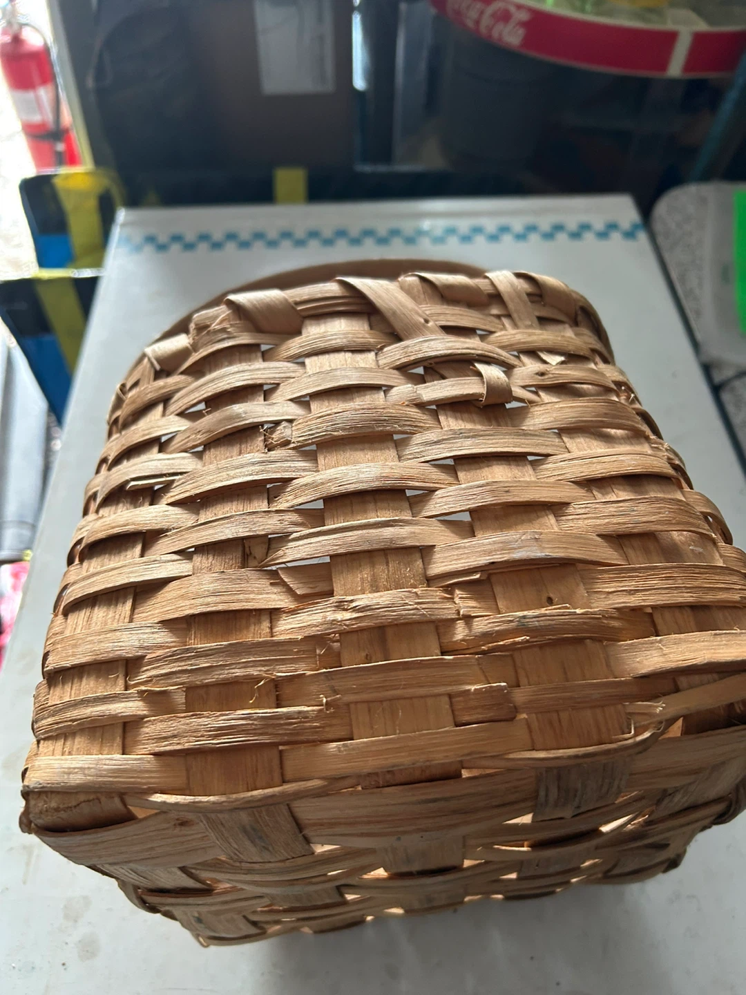 Woven Wood Basket with Handle