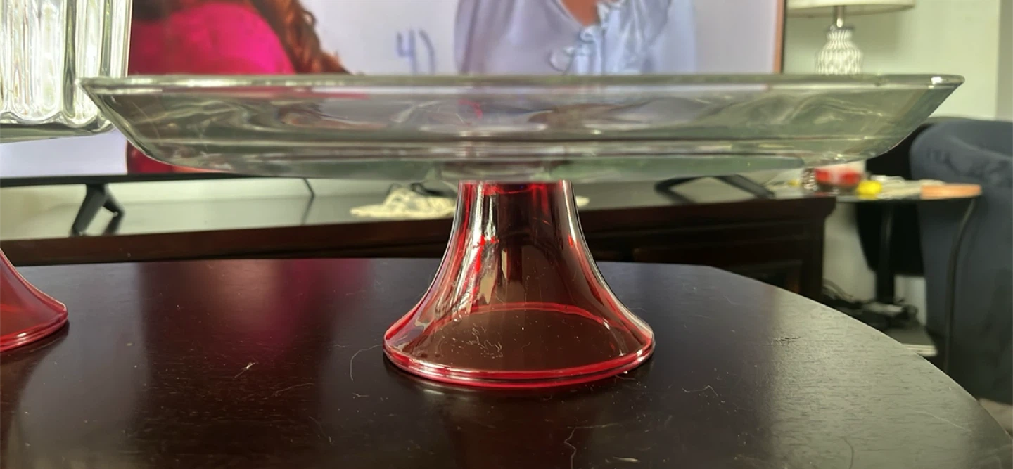Glass Punch Bowl & Cake Platter with Red Base - photo 3