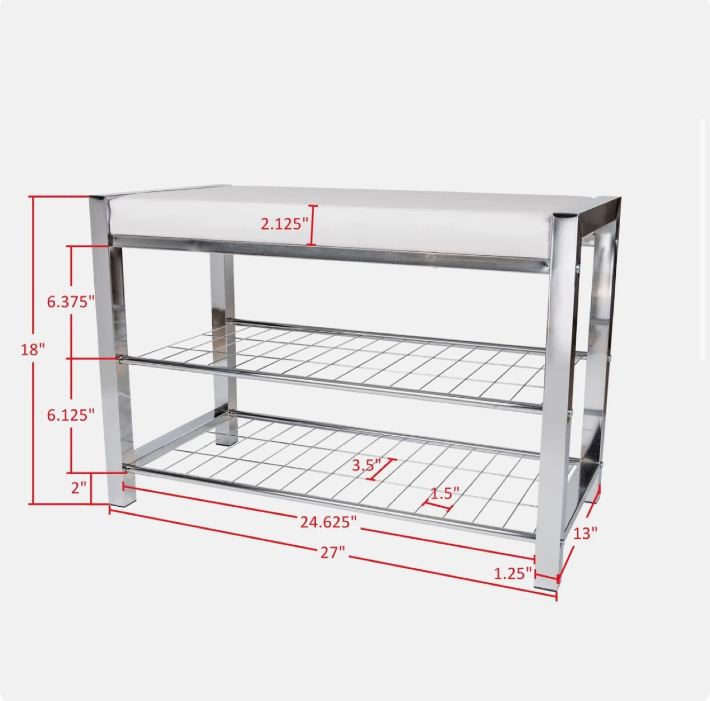 Chafic Faux Leather Storage Bench - White/Chrome - photo 2