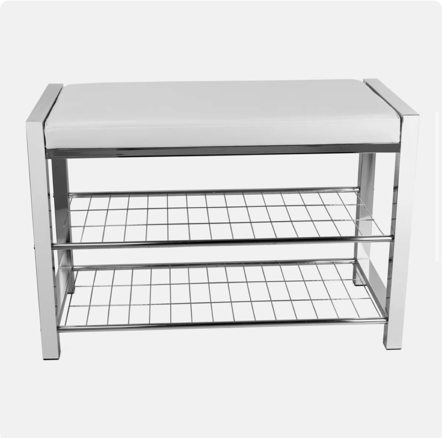 Chafic Faux Leather Storage Bench - White/Chrome - photo 3