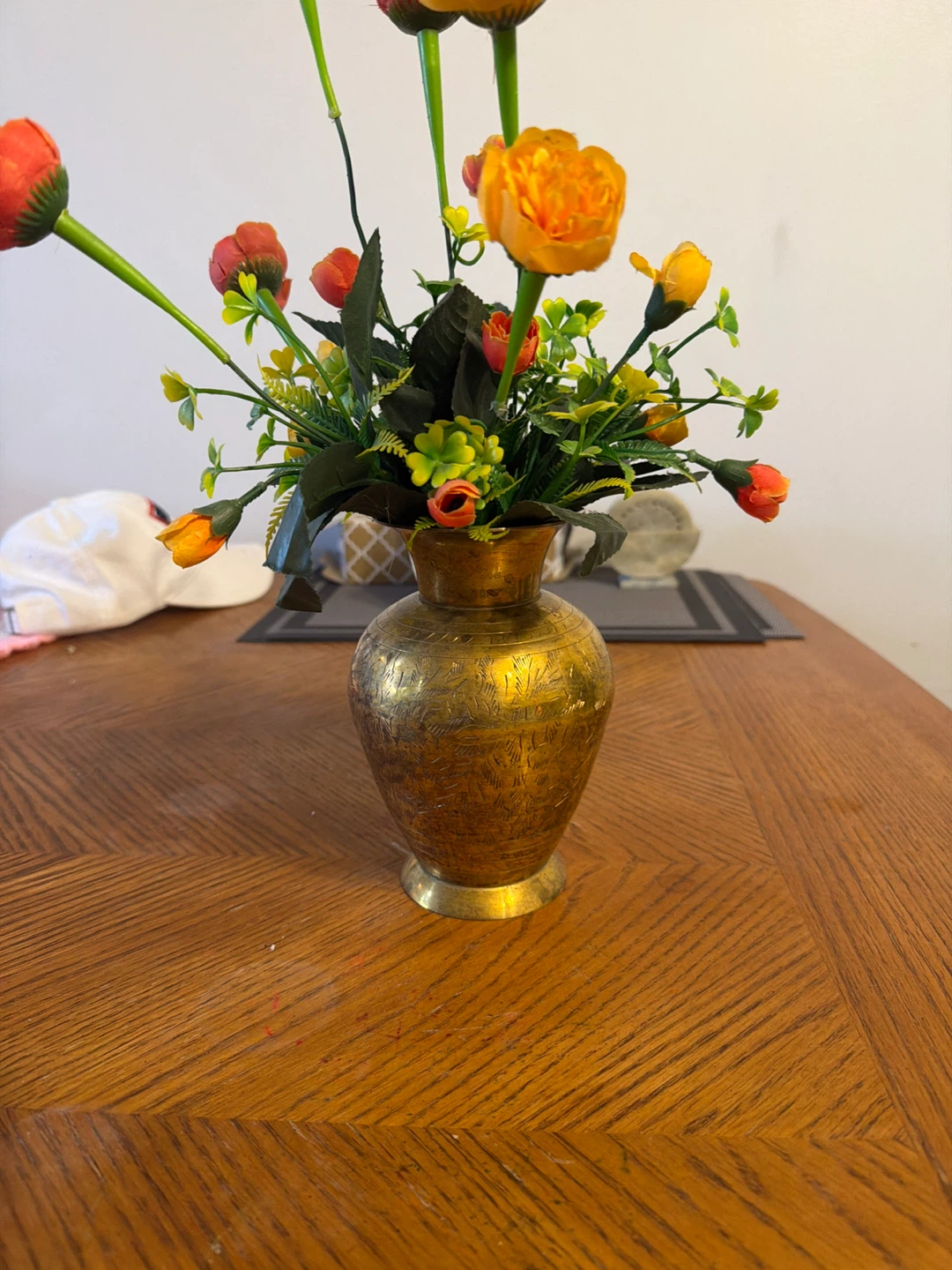 Vintage Brass Vase with Engraved Design