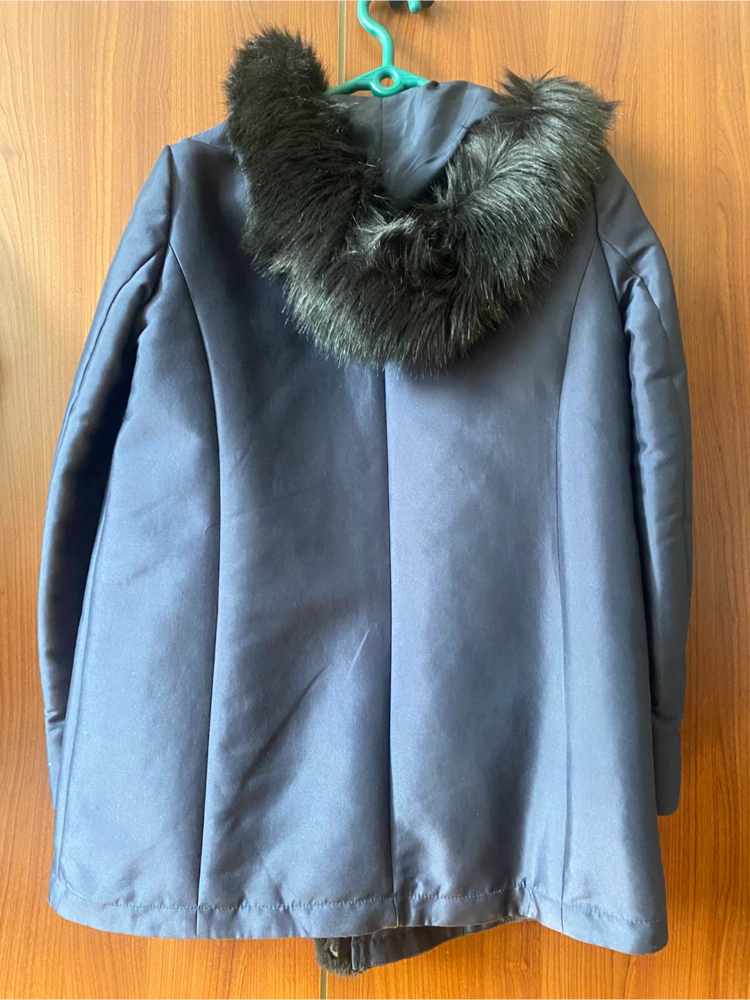 ZARA BASIC Blue Faux Fur Hooded Toggle Coat - photo 2