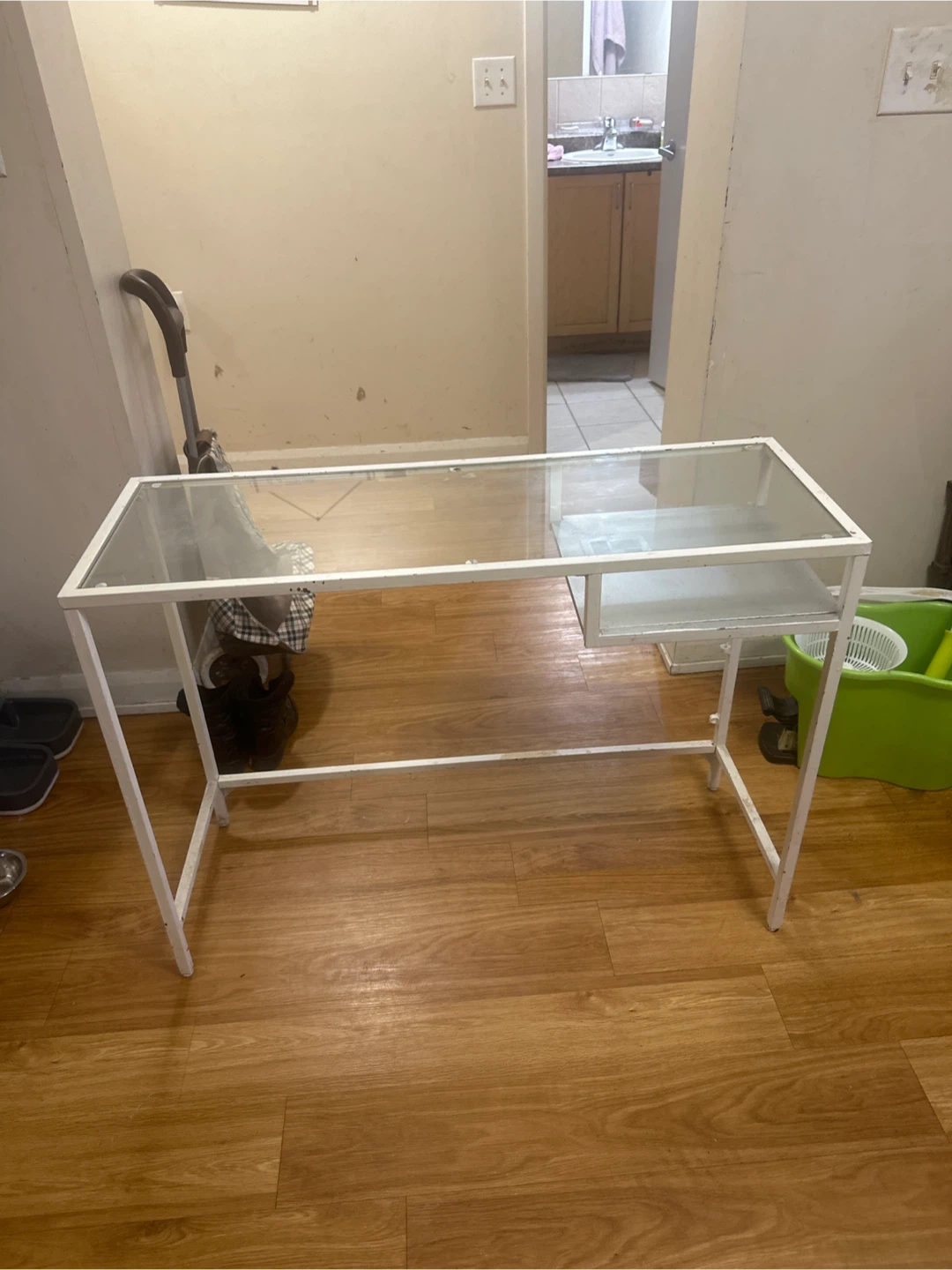 White Metal Frame Glass Top Desk