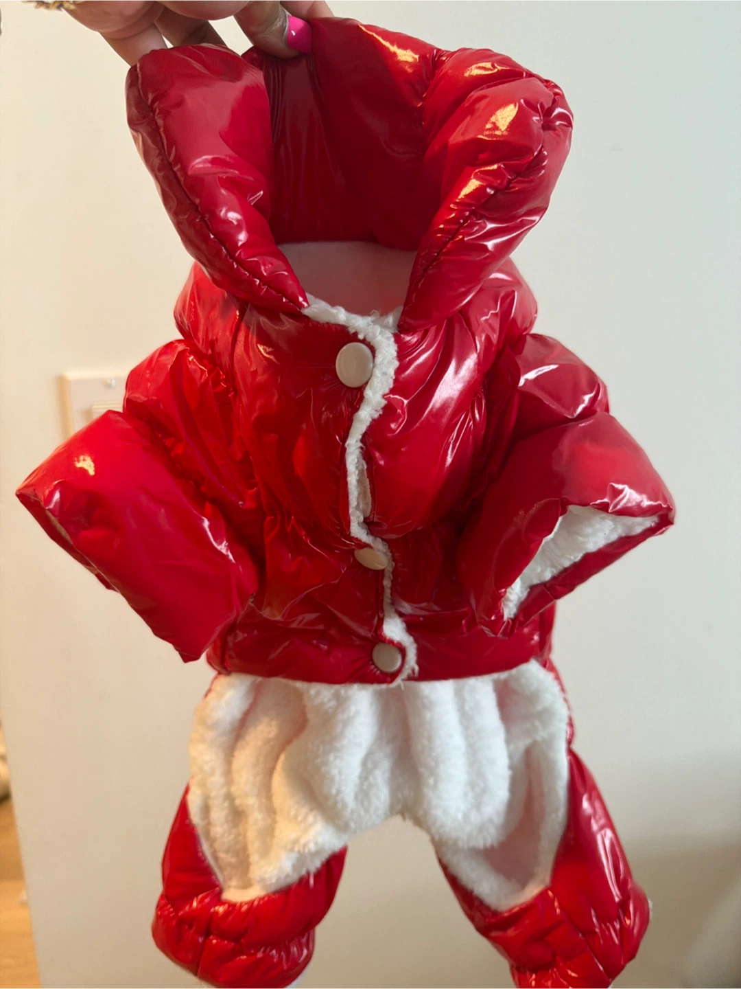 Red Shiny Puffer Dog Winter Coat - photo 3