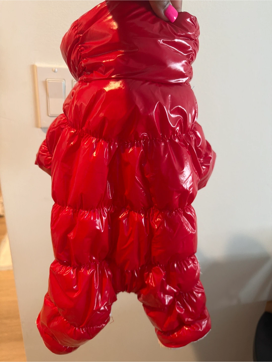 Red Shiny Puffer Dog Winter Coat - photo 2