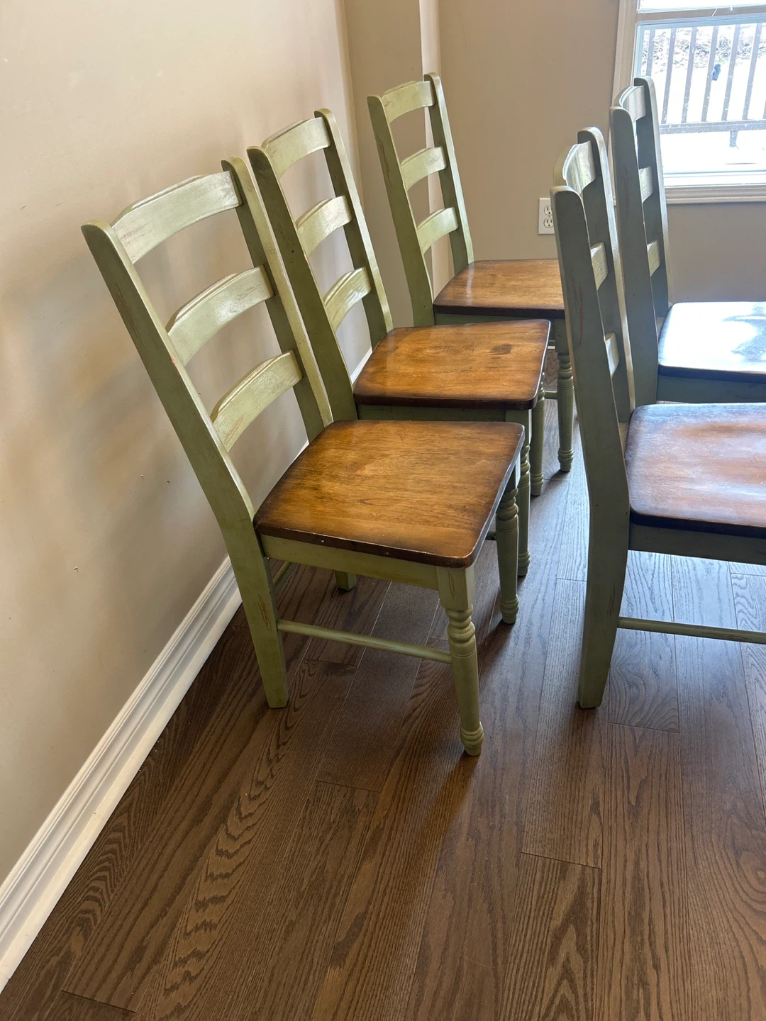 Set of 5 Green Dining Chairs with Wooden Seats - photo 2