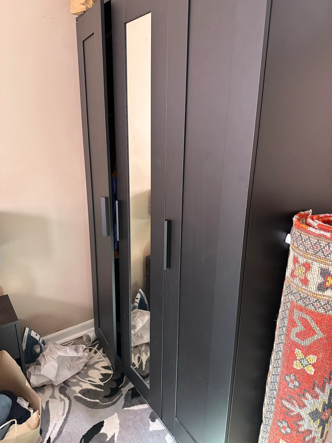 Black 3-Door Wardrobe with Mirror - photo 3