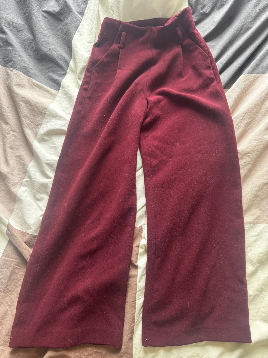 Maroon Wide-Leg Pants