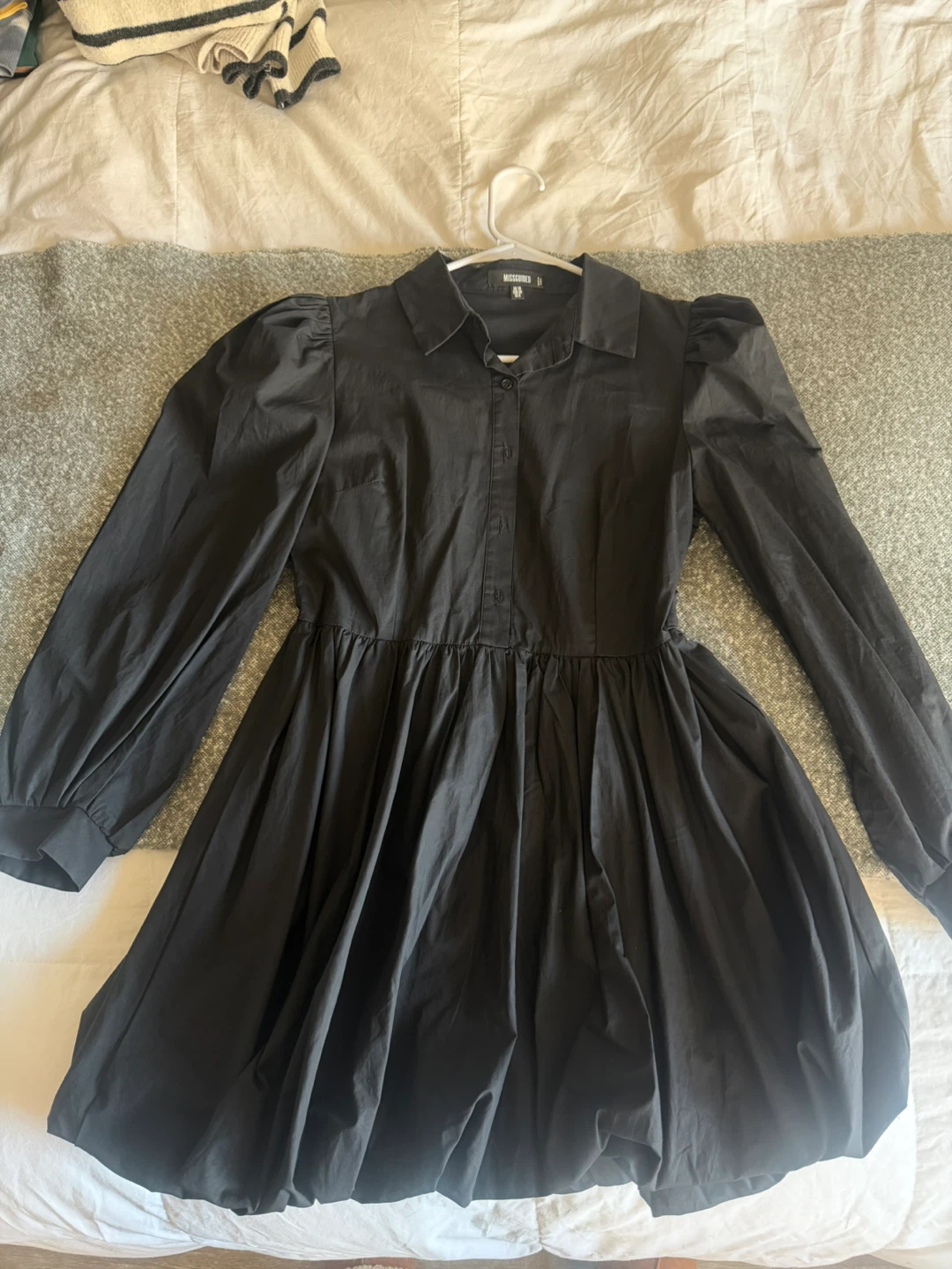 Black Puff Sleeve Shirt Dress