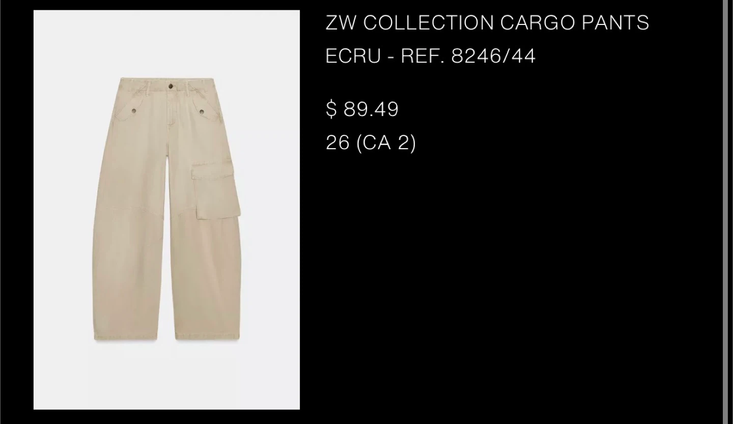 Zara ZW Collection barrel Cargo Pants Ecru Size 26 - photo 4
